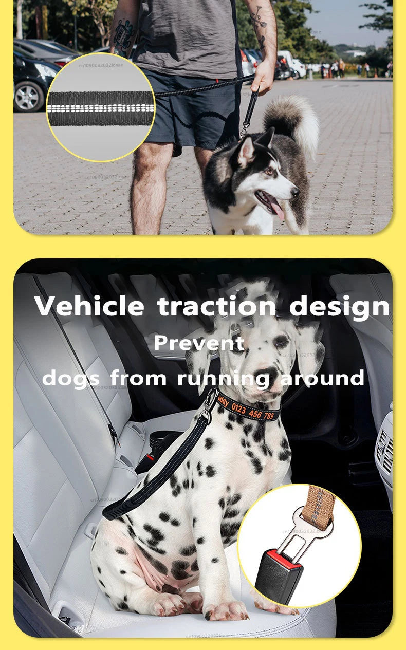 Reflective Shock Absorbing Dog Leashes with Car Seatbelt for Large Dogs Heavy Duty Tactical Bungee Dog Leash No Pull Dog Leash