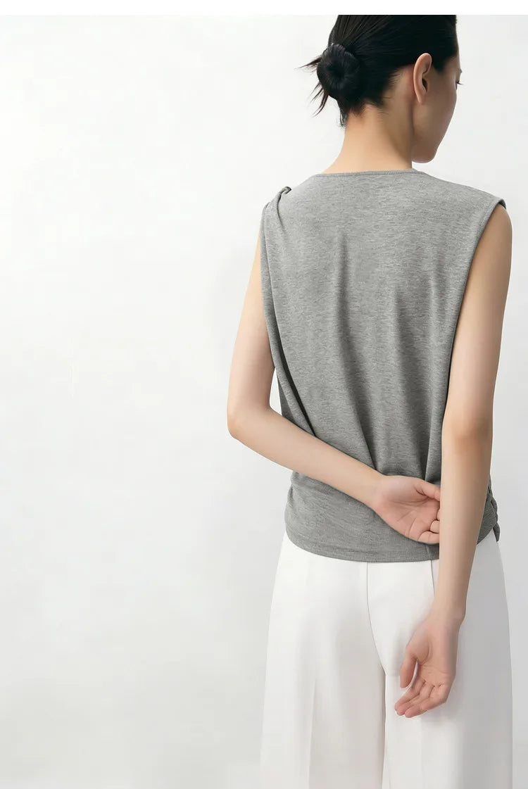 Amii Cowl Neck Women's Tank Top 2026 Summer New Stretch Knit Sleeveless Camisole Loose Casual Holiday Vest For Women 12622062