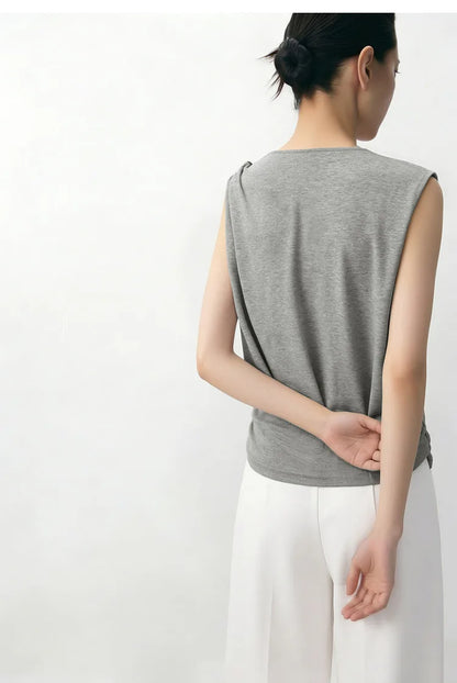 Amii Cowl Neck Women's Tank Top 2026 Summer New Stretch Knit Sleeveless Camisole Loose Casual Holiday Vest For Women 12622062