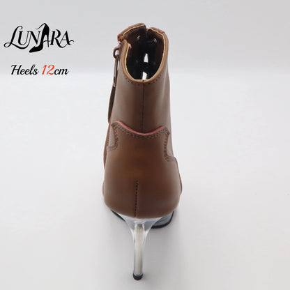 12cm/5Inch Plus size Beige PU Leather Lace-up Side zipper Peep toe High Stilettos Ankle boot Pole dancing Nightclub Rave Parties