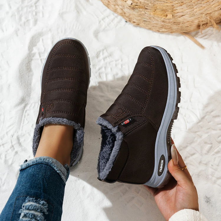 Women's Slip‑On Winter Snow Boots, Fuzzy Fleece Lined Warm Ankle Booties, Water‑Resistant Quilted Upper, Non‑Slip Thick Rubber Sole Cozy Winter Shoes, Easy On Off Casual Cold‑Weather Footwear for Moms Seniors Outdoor
