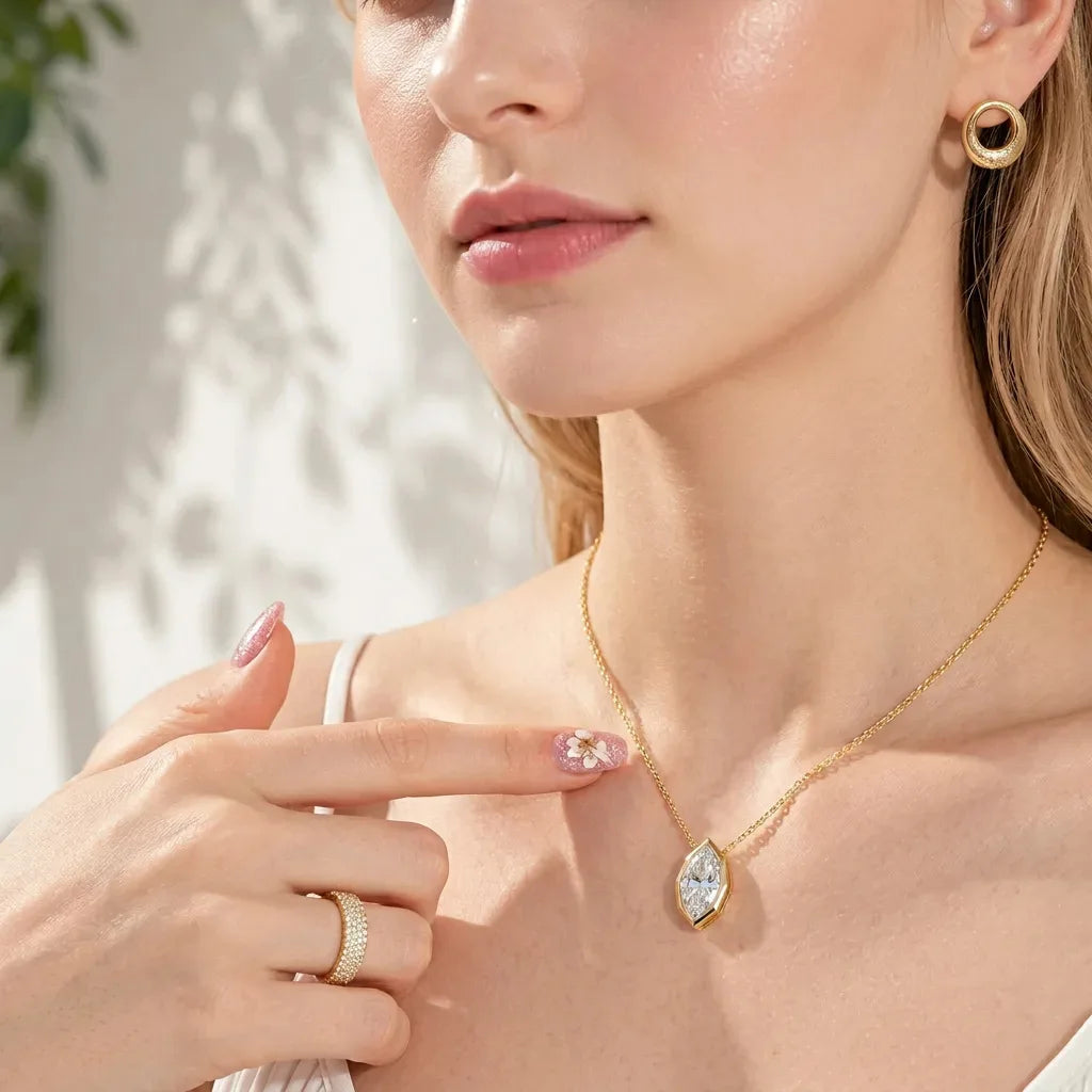 JH Marquise Cut Moissanite Pendant Necklace D Color GRA Certified Luxury Clavicle Chain 925 Sterling Silver Women Fine Jewelry