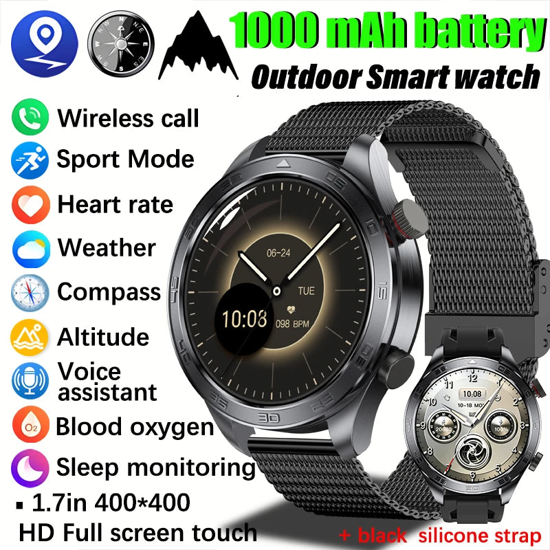 2026 new business men's smart watch 1000 mAh battery with compass altitude pressure IPX8 waterproof call sports health watch