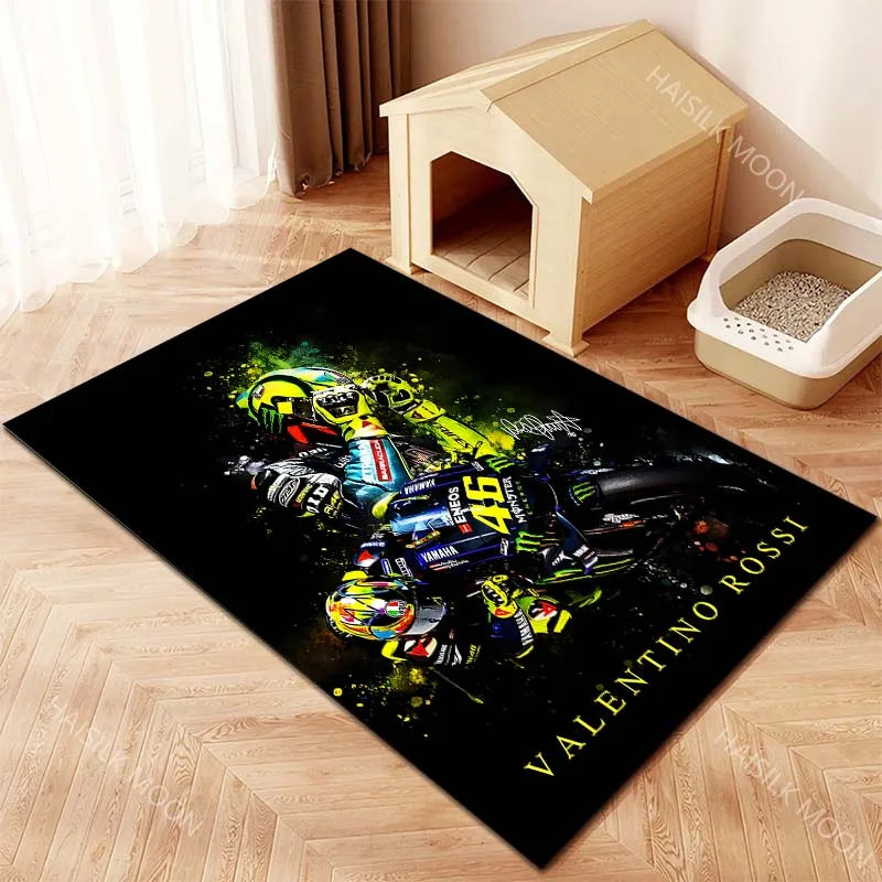 Motorcycle racer leaning corner speed splatter Print Carpet for Living Room Bedroom Sofa Home Decor Non-slip Mat Luxury Gift