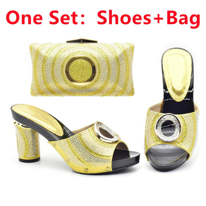 New Shoes and Bag Set African Sets Green Color Italian Shoes with Matching Bag for Women Nigerian Shoes and Bag Set for Wedding
