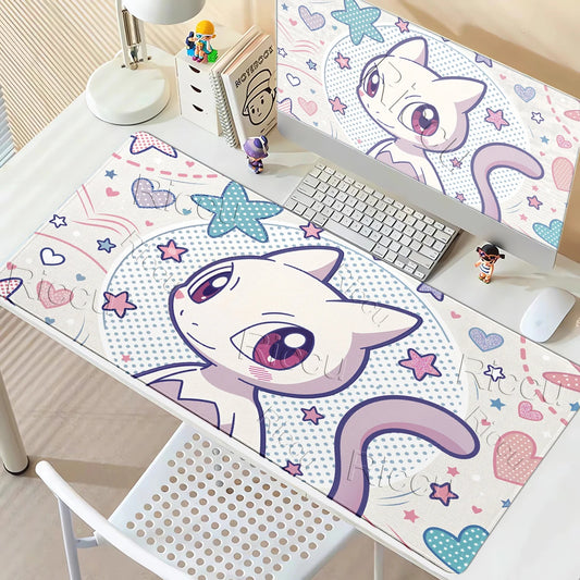 Kawaii P-Pokemon Mewtwo Purple Pattern Gaming Mouse Pads XXL Anti-Slip Rubber Keyboard Desk Mats PC Gamer Accessories Table Pads