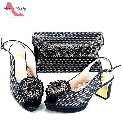 Mature Italian Women Shoes Matching Bag Set in Green Color 7 CM Comfortable Heels with Plaform Elegant Peep Toe Sandals