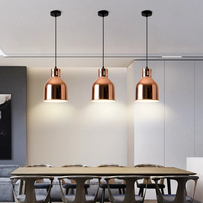 Nordic Rose Gold Pendant Lights Plated Metal Hanging Lamp Fixtures Dining Room Kitchen Island Bar Cafe Indoor Decor Lighting E27