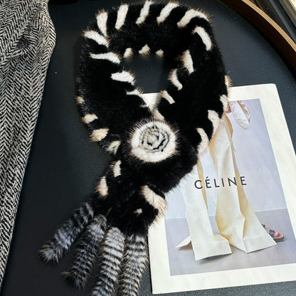Real Mink Fur Warm Scarf For Women Cross Double-sided Style Knitted Design New Fashion Elegant Mink Fur Accessories Scarves