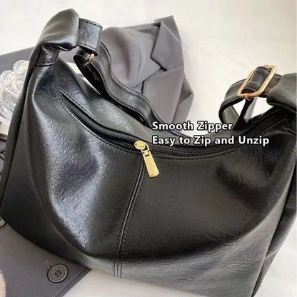 Trendy Slouchy Shoulder Bag for Women PU Leather Large Capacity Underarm Bag Retro Ladies Hobo Tote Bag