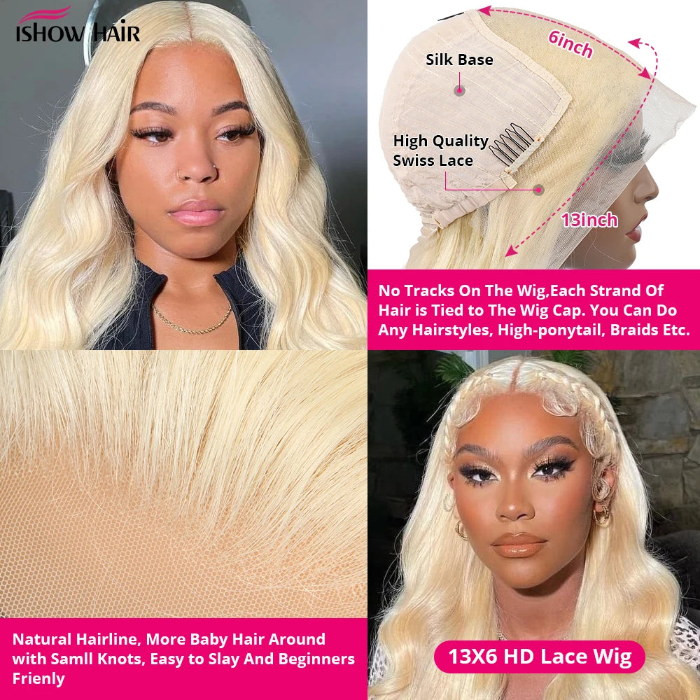 Ishow 613 Full Lace Human Hair Wig Body Wave Blonde Lace Front Wig Brazilian Human Hair 30 inch 13x4 Lace Frontal Wig For Woman