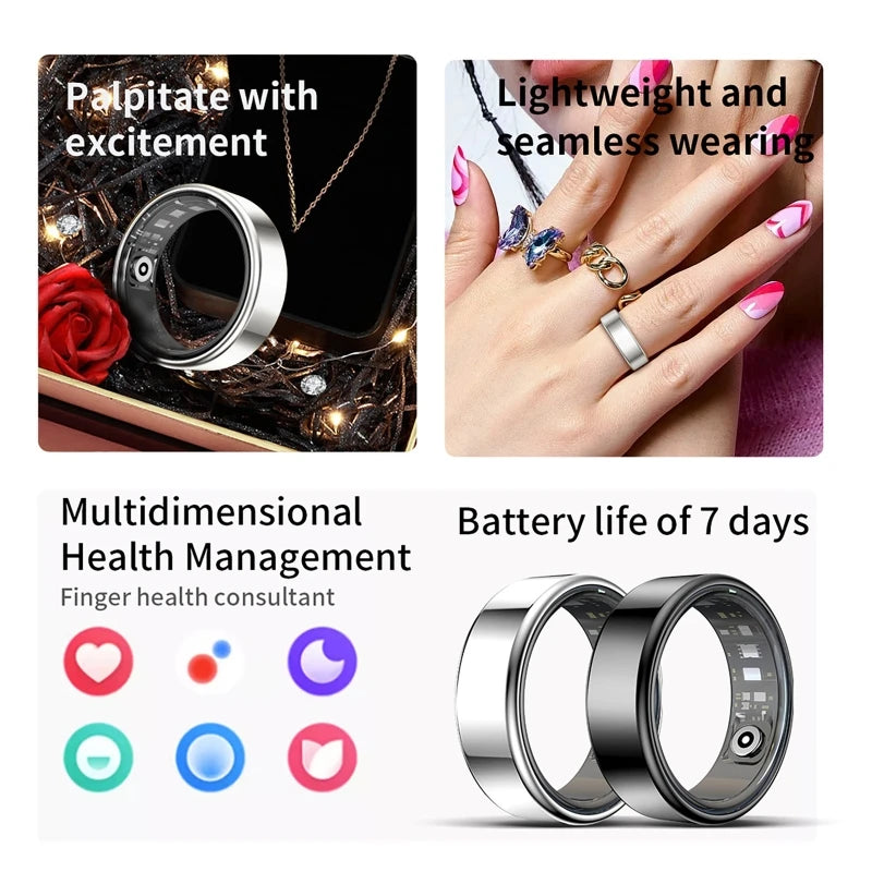 Smart Ring Health Tracker Heart Rate Blood Oxygen Monitor Waterproof Multifunctional Step Sleep Fitness Men Women Holiday Gift