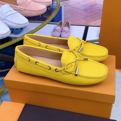 Spring Summer Ladies Genuine Leather Comfortable Slip-On Soft Bottom Driving Casual Flat Office Lazy Person Loafers Shoes