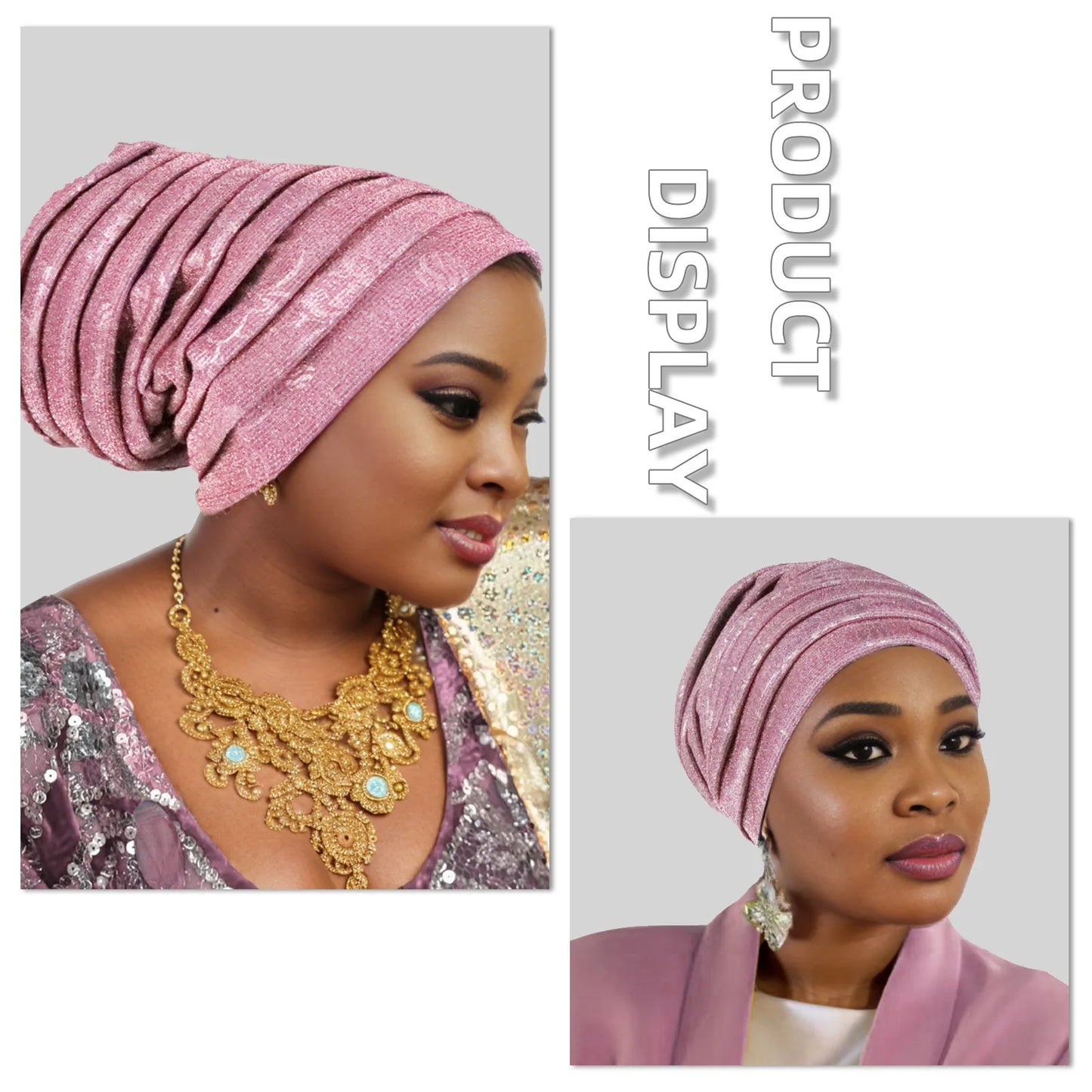 Glitter Full Body Pleated Turban Cap for Women 2025 Lady Head Wraps Muslim Headscarf Hat Turbante Mujer African Headpiece