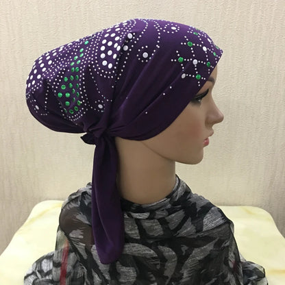 H089 Fashion turban hijab with gold sequins muslim hijab scarf islamic headscarf hat amira pull on headwrap