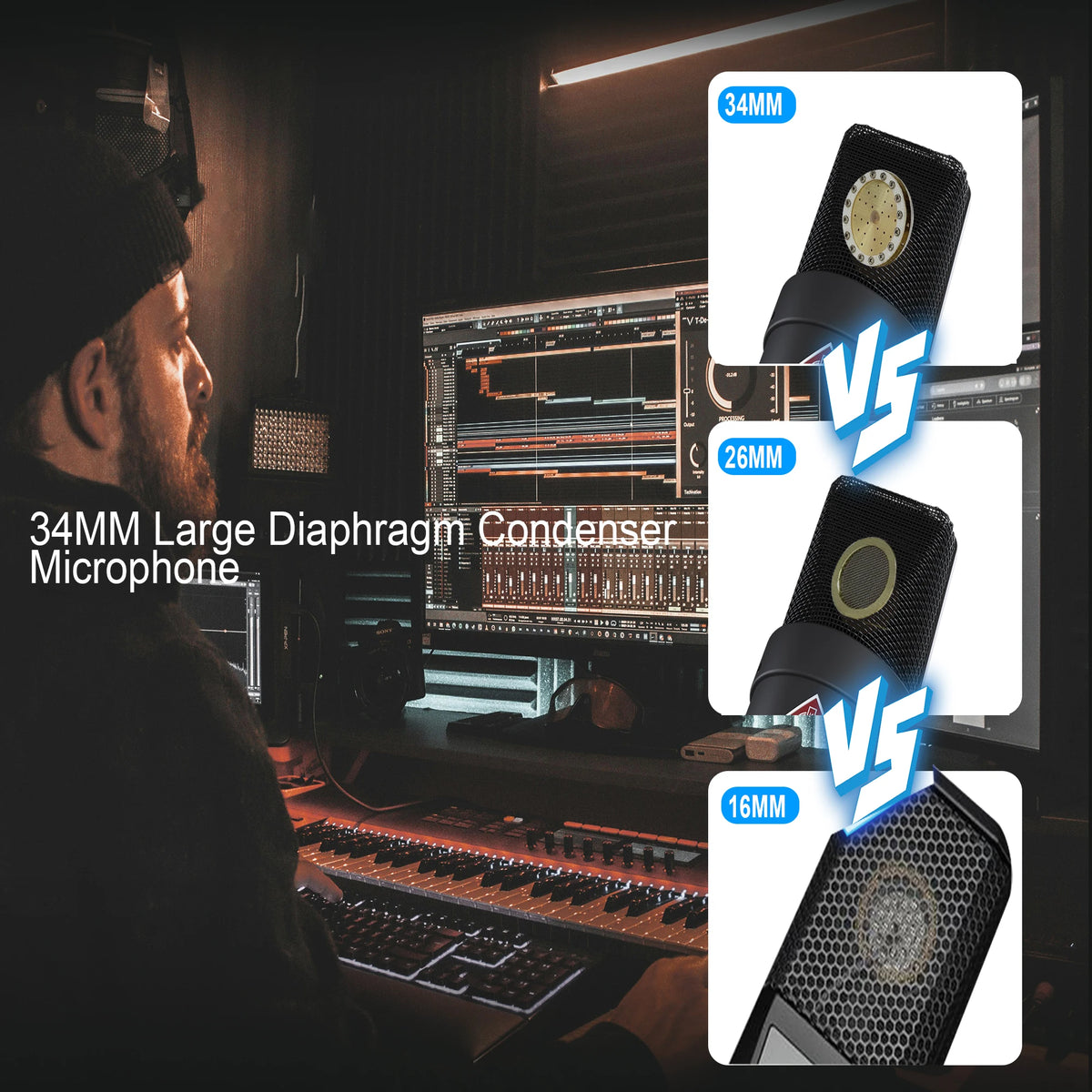 AMX 103 XLR Condenser Microphone 48V Phantom Power Mic for Audio Interface Mixer Studio Recording Podcast Streaming Voice Over