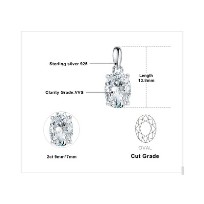 JewelryPalace Moissanite D Color 1ct 2ct Oval S925 Sterling Silver Pendant Necklace for Woman No Chain Yellow Rose Gold Plated