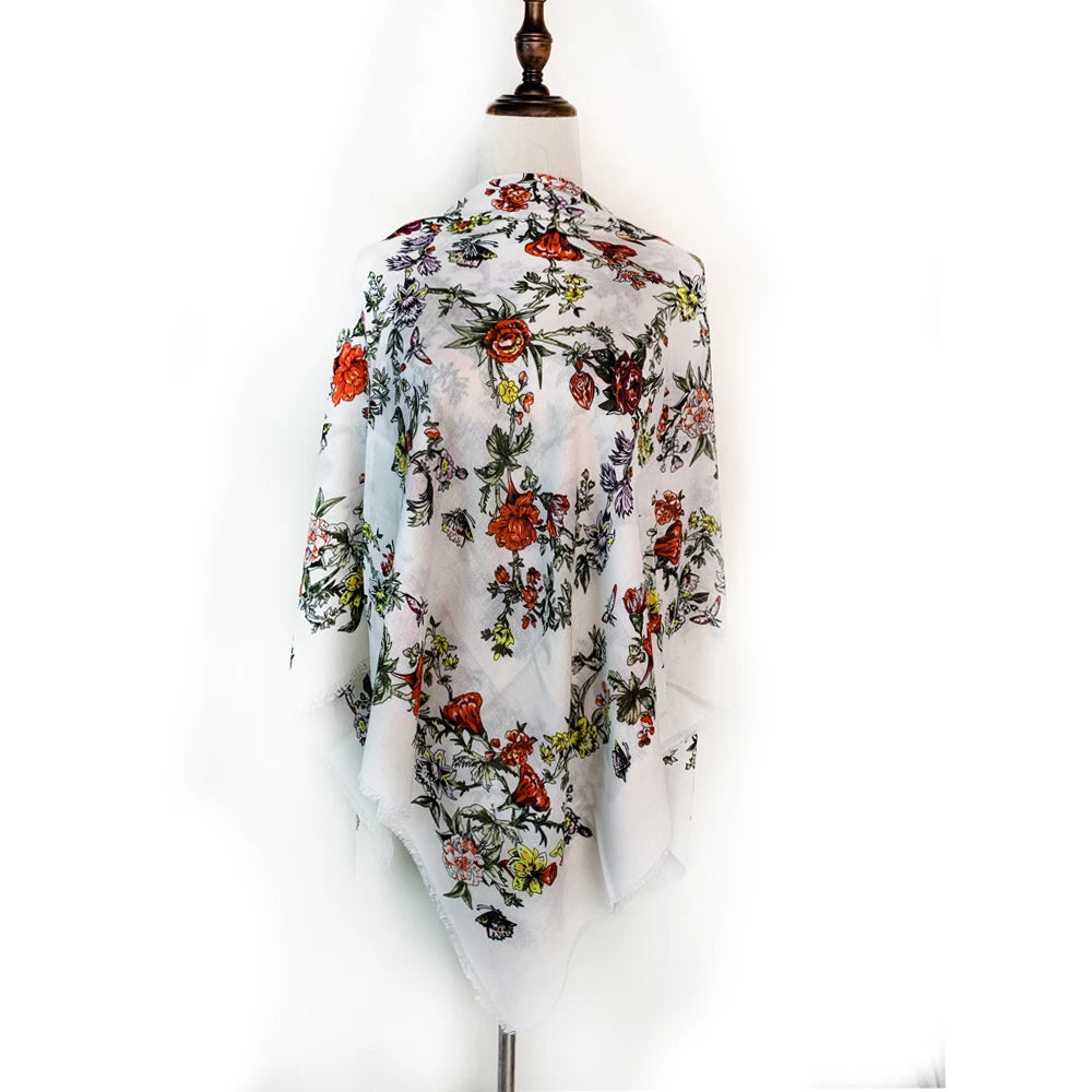 130*130cm Breathable Thin Russian National Square Scarf Women Luxury Floral Print Ethnic Shawl Bandana Foulard Femme Beach Stole