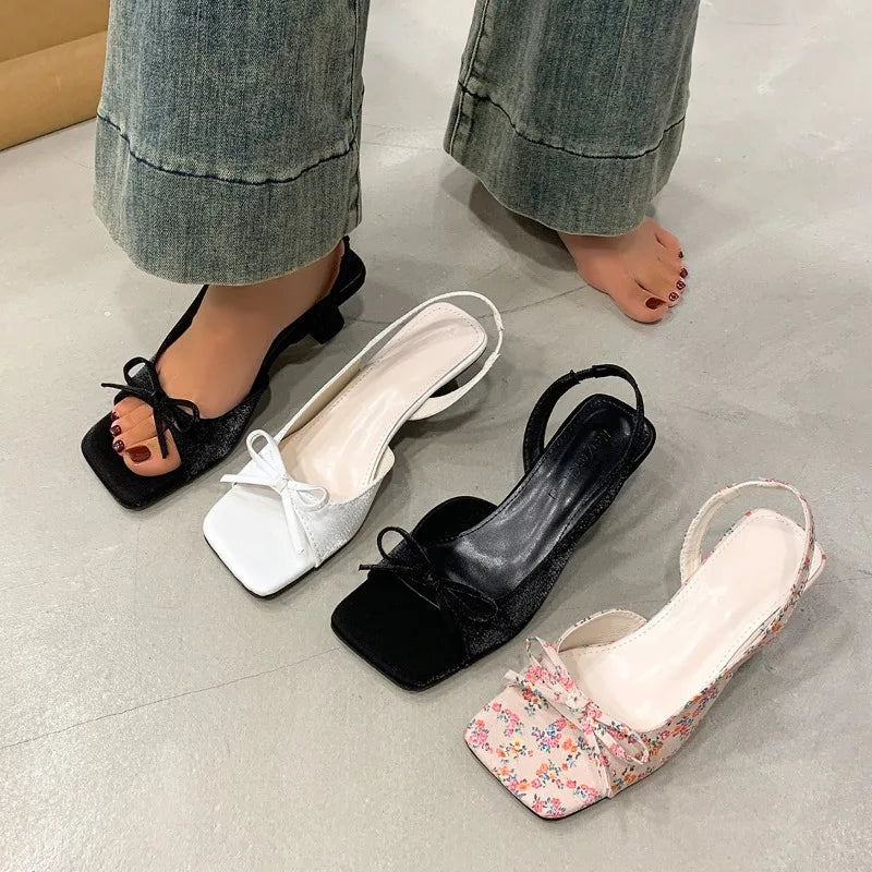 Women's Sandals Bow Elegant Fashion Shoes 2026 New Summer High Heels Slides Luxury Trend Open Toe Women Sandals Mujer Zapatos