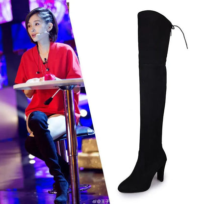Women's Boots 2026 Autumn and Winter New European and American Style Plus Size Knee High Boots High Heels Round Toe Frosted Boot