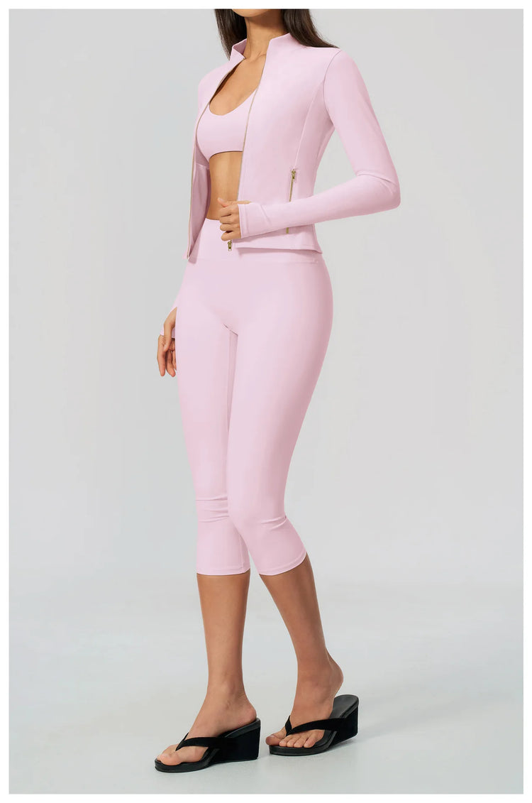 Yoga Set 3PCS Women's Tracksuit Workout Outfit Zipper Fitness Long Sleeved Sports Set Gym Clothes Female Sports Bra Yoga Outfits