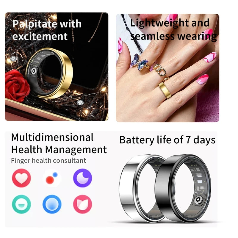 Smart Ring Health Tracker Heart Rate Blood Oxygen Monitor Waterproof Multifunctional Step Sleep Fitness Men Women Holiday Gift