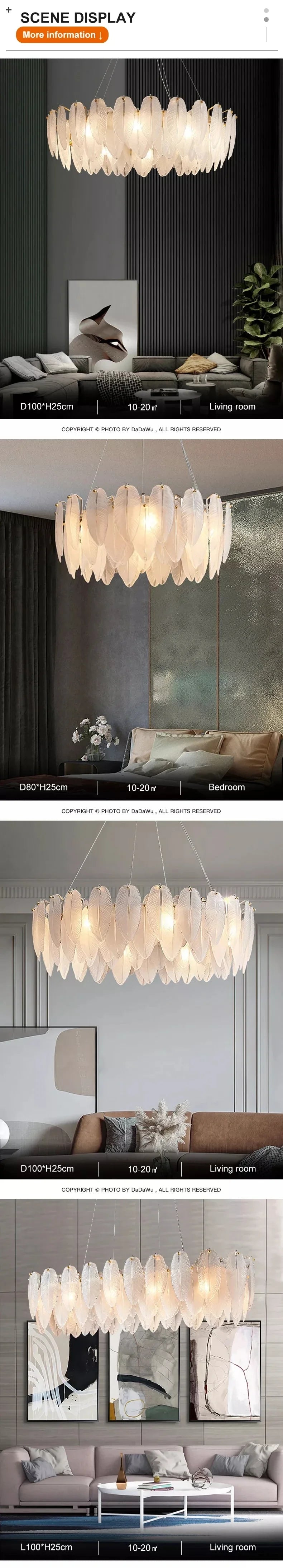 Luxury Villa Led Chandelier Feather Glass Gold Metal for Living Dining Table Room Bedroom Pendant Lights Home Decor Lustre Lamp