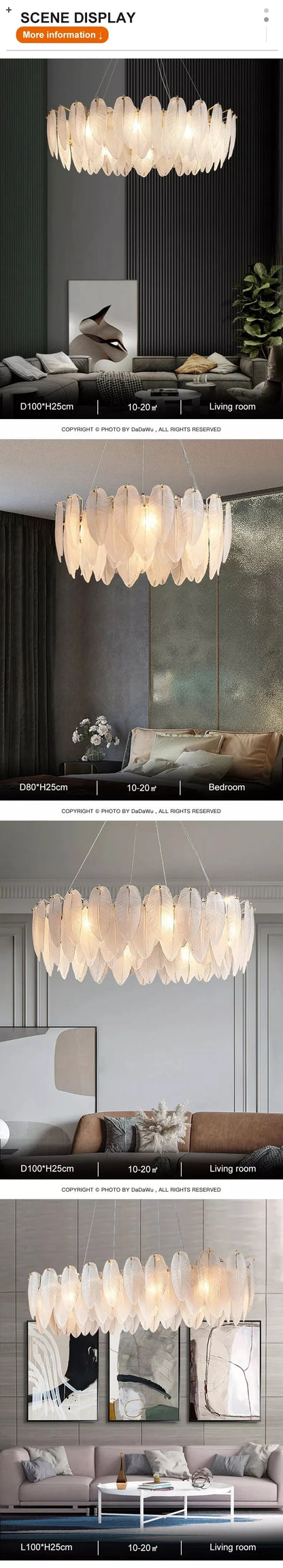 Luxury Villa Led Chandelier Feather Glass Gold Metal for Living Dining Table Room Bedroom Pendant Lights Home Decor Lustre Lamp