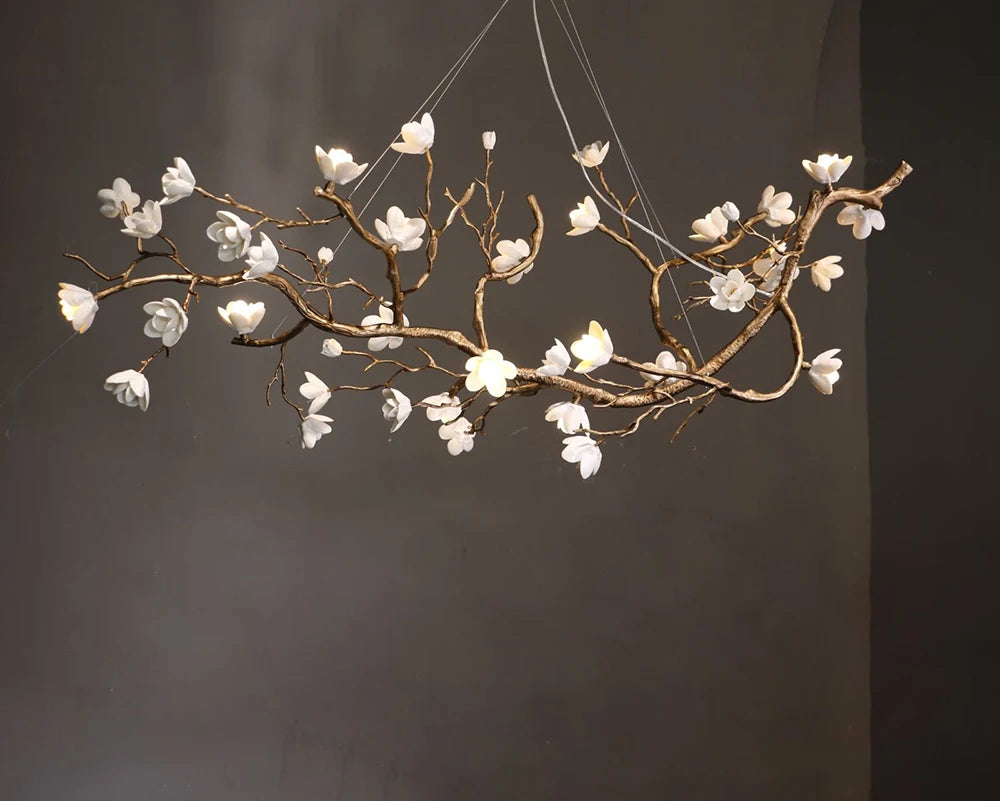 New Italian Light Luxury Ceramic All Copper Branch Living Room Ceiling Light Hotel Restaurant Sales Department Staircase Light
