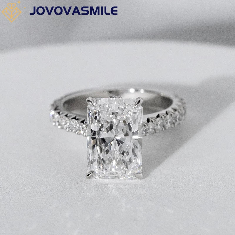 JOVOVASMILE Moissanite Engagement Ring 5 Carat 8*12mm Radiant Cut 18k White Gold Jewelry For Woman Wedding Gift lover