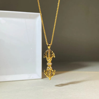 Luxury Jewelry 9999 24K Real Gold Vajra Necklace With Diamond Pendant Necklace 24K Certificate Version