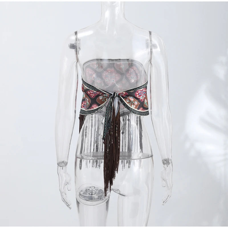 Fashion Vintage Printed Tassel Square Scarf Women Fringe Patchwork Shawl Waist Seal Accessories 2026 Spring Summer Street Shawls
