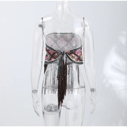 Fashion Vintage Printed Tassel Square Scarf Women Fringe Patchwork Shawl Waist Seal Accessories 2026 Spring Summer Street Shawls
