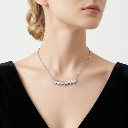 GRA Certified Moissanite Necklace 925 Sterling Silver, Baguette Cut V-Shape Clavicle Chain D Color VVS1 Fine Jewelry