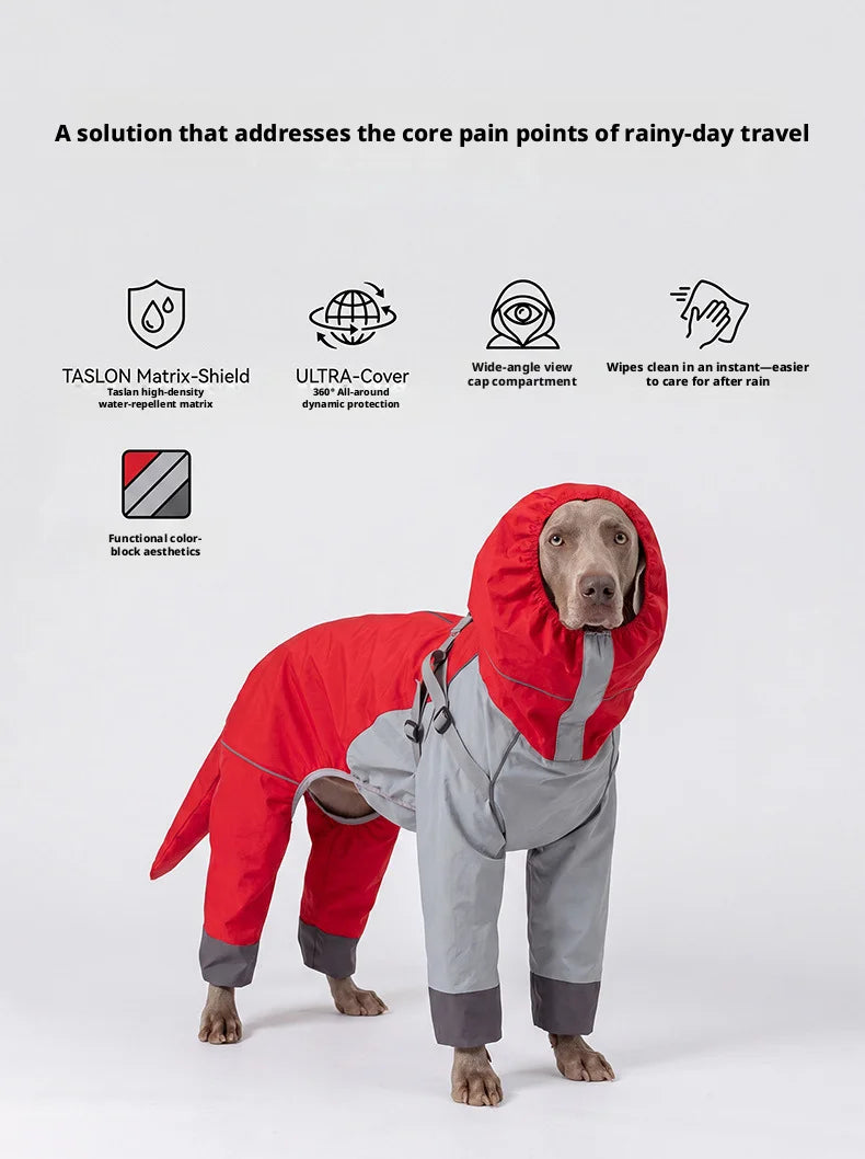 SHINEKNOT Pet Raincoat Night Reflective Strip Waterproof Raincoat Walking Clothing Large Dog All Inclusive Hooded Raincoat