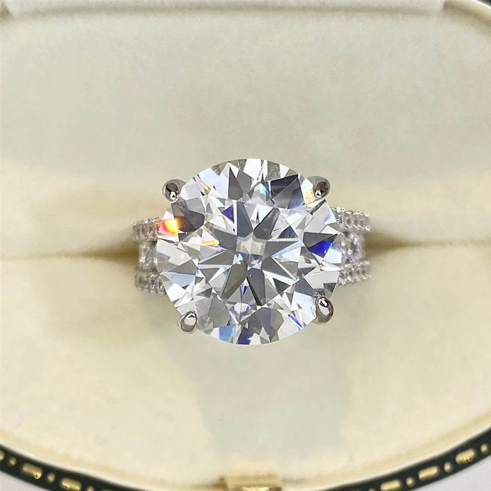 Luxury D Color 10 Carat Moissanite Rings for Women 925 Sterling Silver Brilliant Round Lab Diamond Wedding Anniversary Ring Gift