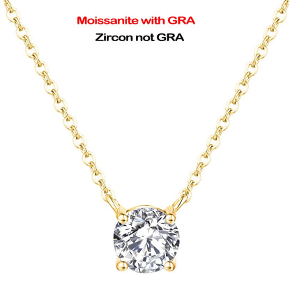 0.5/1/2ct Round Cut Solitaire Diamond Moissanite Pendant Necklace for Women 925 Sterling Silver Wedding Bridal Neck Chain GRA