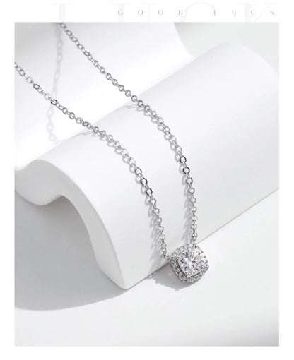 MODIAN Square & Round Halo Moissanite 925 Sterling Silver Pendant Necklace D Color VVS1 Lab Diamond Necklace For Women Jewelry