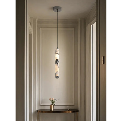 Luxury Black Cylinder Natural Stone Pendant Lamp High-end Bedside LED Chandelier Living Room Decoration Home Hanging Lights