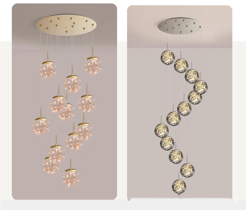 Modern LED Chandelier Glass Ball Dimmable Pendant Lamp for Staircase Living Room Home Decor Suspension Lighting Design Lusters