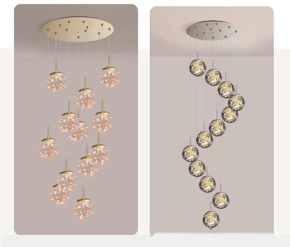 Modern LED Chandelier Glass Ball Dimmable Pendant Lamp for Staircase Living Room Home Decor Suspension Lighting Design Lusters