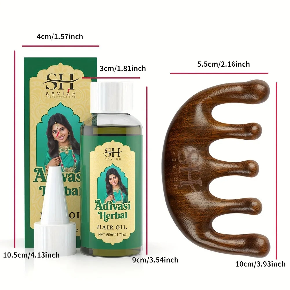 2pcs Set Herbal Hair Oil & Sandalwood Comb India Hair Oil Ayurvedic Hair Growth Oil Rosemary Hair Growth Oil Hair Regrowth Serum