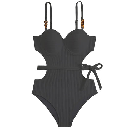 2026 Solid Color Wavy Fabric Bikini Set Cover Up Swimsuit For Women Push Up Ruffle One Pieces Swimwear Beach Bathing Suits