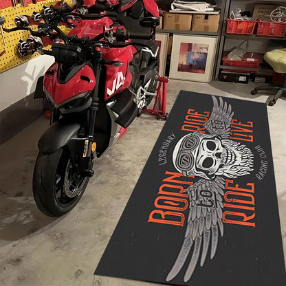 VIKAMA Black Skull Motorcycle Stripe Cool Minimalist Long Rug, Easy-to-Manage Foldable Indoor/Outdoor Printed Floor Mat