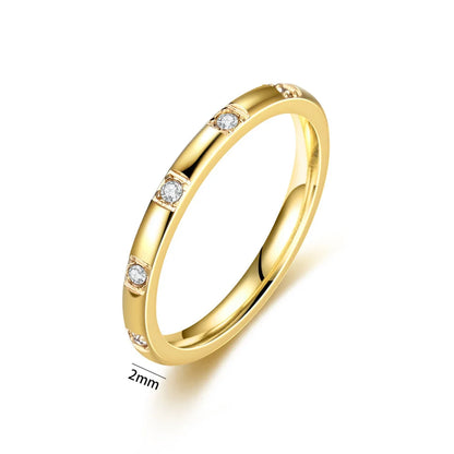 Women's Gold Ring 2mm Thin Silver Color Titanium Stainless Steel Crystal Wedding Rings for Woman Girl Elegant Jewelry Anello