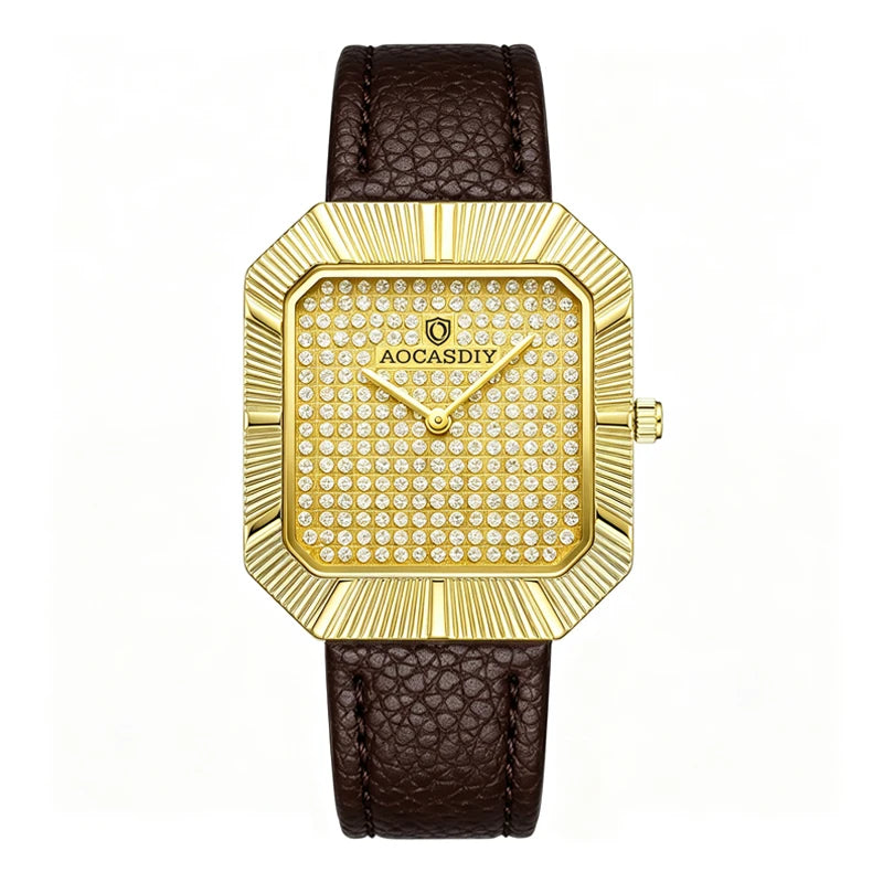 Men's Watch Gold Starry Sky with Diamonds Square Fashion Quartz Watch Waterproof Men's Watch High end Watch