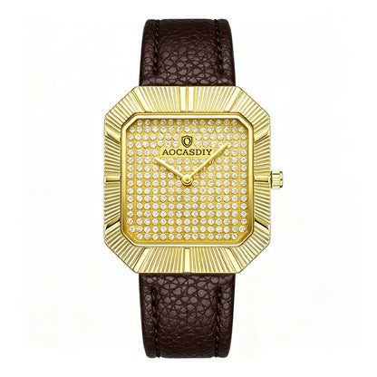 Men's Watch Gold Starry Sky with Diamonds Square Fashion Quartz Watch Waterproof Men's Watch High end Watch