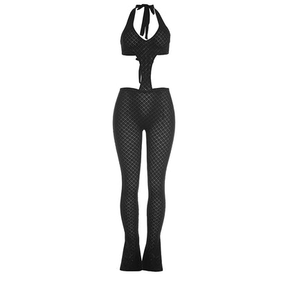 Woman Halter See Through Sexy Lace Hollow-out Patchwork Bodycon Jumpsuits  Backless Rompers Female Streetwear Overalls
