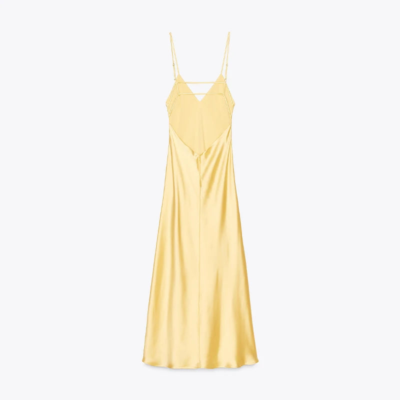 Luxury White Satin Backless Veatido Women Sexy Spaghetti Strap V-neck High Split Midi Dress Vacation Evening Party Beach Outfits