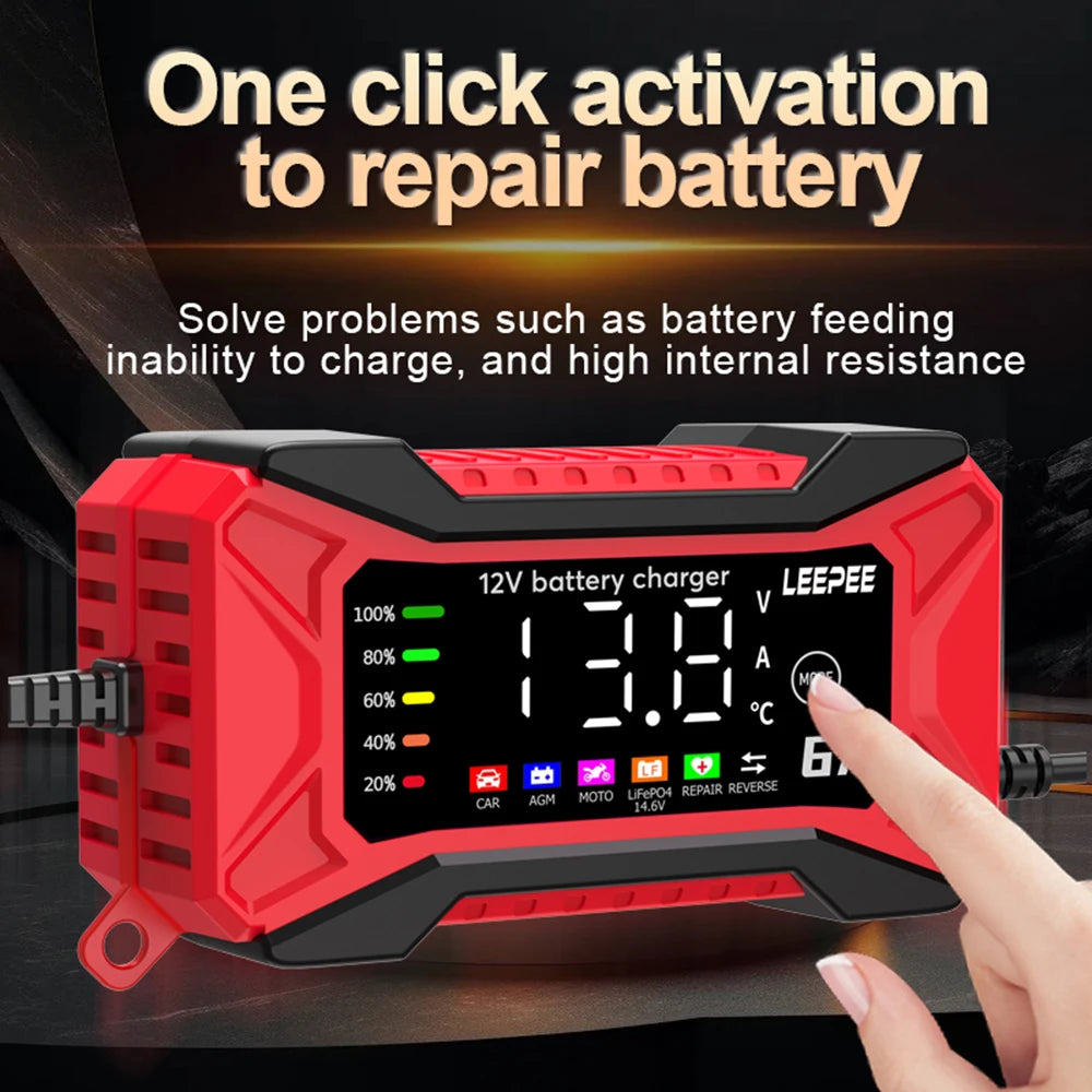 Intelligent Car Battery Charger Full Automatic Smart Battery Charging Fast Power Charging Pulse Repair Tools  Digital LCD Display For SUV Motorcycle Truck RV
